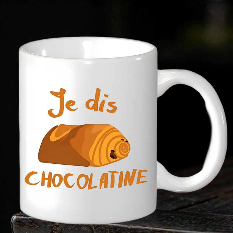 Tailorly White Ceramic 11 oz Mug - Delicious Golden Brown Baked Croissant Pastry With Flaky Crust Layers French Chocolatine