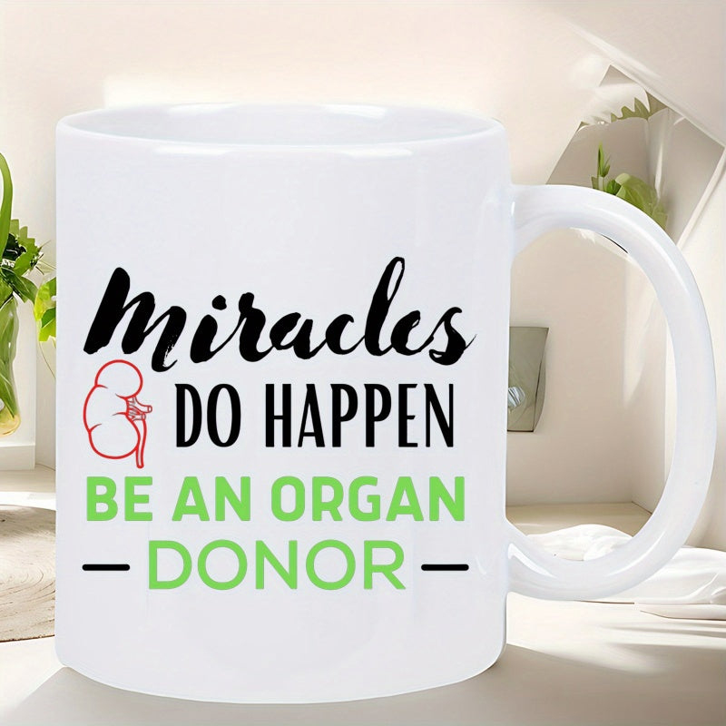 Tailorly White Ceramic 11 oz Mug - Miracles Do Happen Be An Organ Donor Simple Red Line Art Drawing Representing Life Saving Organ Donation Kidney
