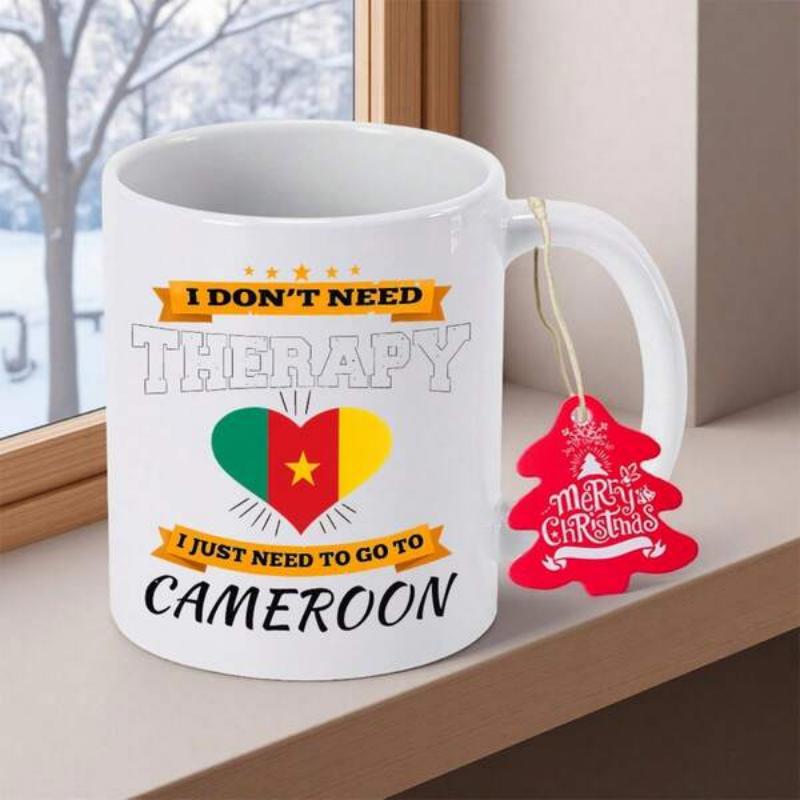 Tailorly White Ceramic 11 oz Mug - I Don't Need Therapy I Just Need To Go To Cameroon Vibrant Colors Of The National Flag Inside A Heart Shape Heart