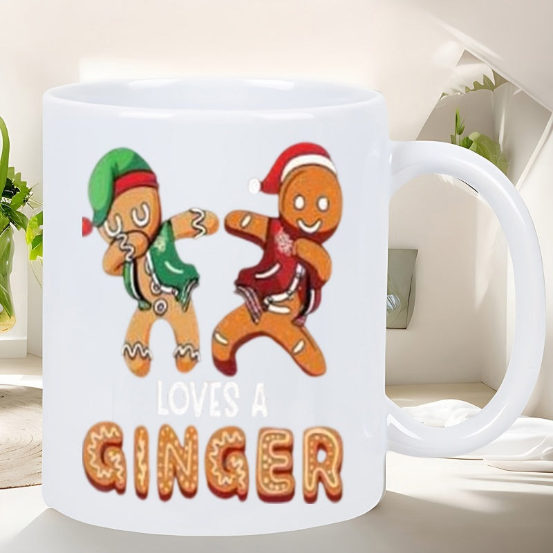Tailorly White Ceramic 11 oz Mug - Loves A Ginger Two Festive Dabbing Gingerbread Men Wearing Christmas Elf And Santa Outfits Gingerbread Man