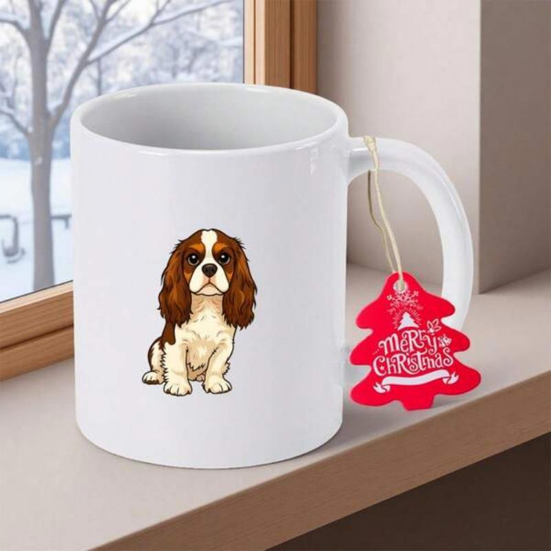 Tailorly White Ceramic 11 oz Mug - Adorable Sitting Brown And White Cavalier King Charles Spaniel Puppy Dog