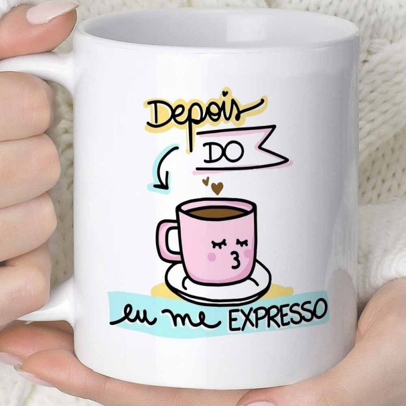 Tailorly White Ceramic 11 oz Mug - Expresso Charming Hand Drawn Pink Coffee Cup Featuring Cute Kissing Face Cup