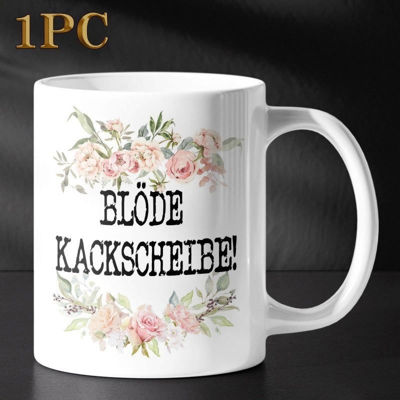 Tailorly White Ceramic 11 oz Mug - Elegant Watercolor Pink Roses With Green Leaves Arranged In Wreath Flower