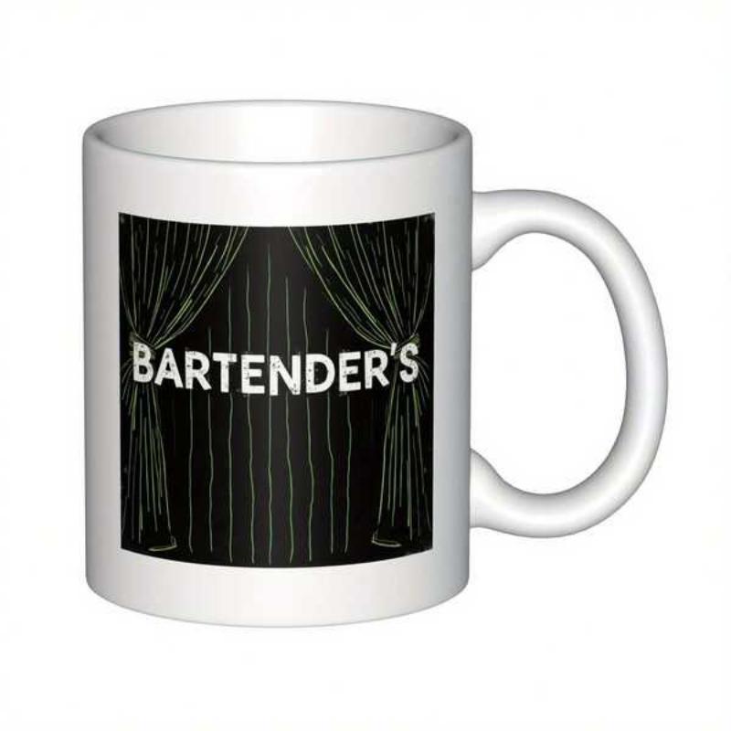 Tailorly White Ceramic 11 oz Mug - Bartenders Classic Theater Stage With Heavy Drapes And Vertical Stripe Pattern Curtain