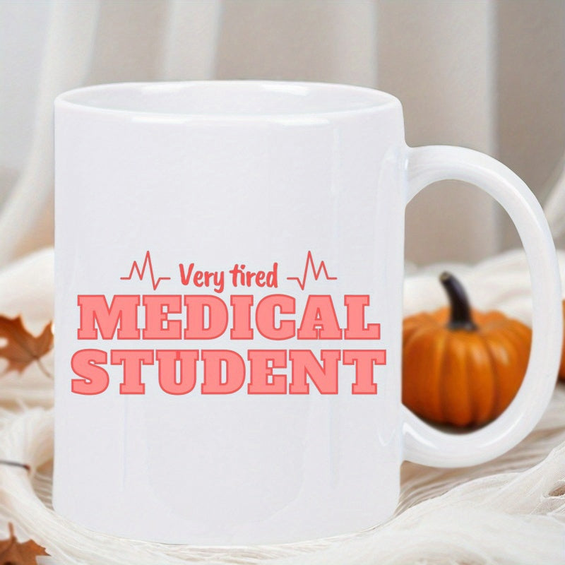 Tailorly White Ceramic 11 oz Mug - Very Tired Medical Student Minimalist With Heartbeat Symbols And Bold Pink Typography Mug