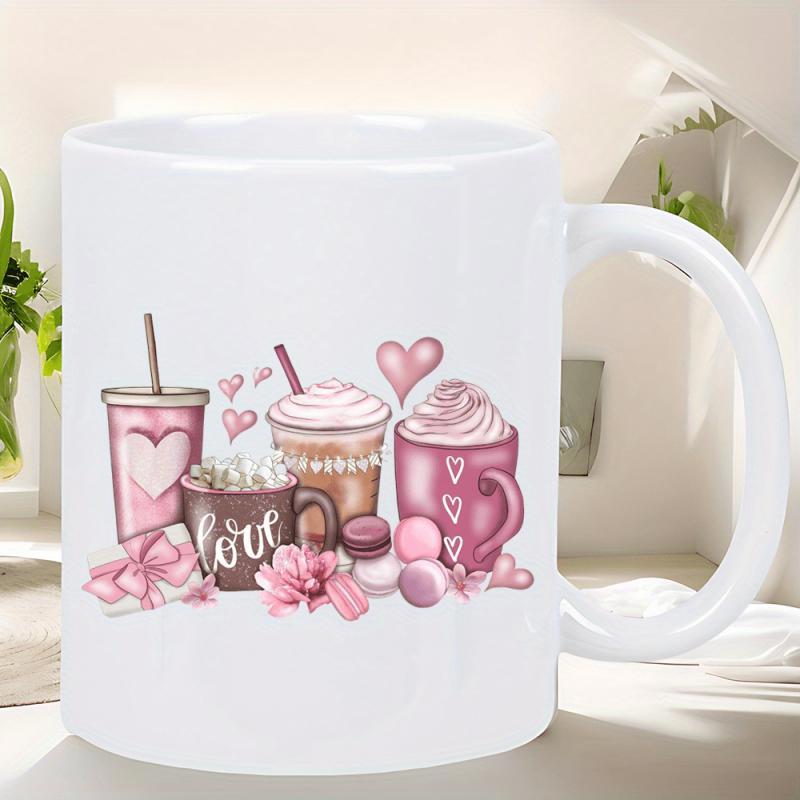 Tailorly White Ceramic 11 oz Mug - Love Sweet Pink Watercolor Assortment Of Hot Chocolate And Delicious Sweets Cup
