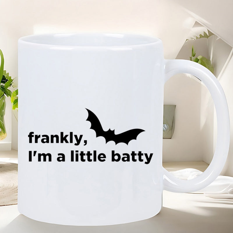 Tailorly White Ceramic 11 oz Mug - Frankly Im A Little Batty Minimalist Black Silhouette Soaring Across Clean White Background Bat