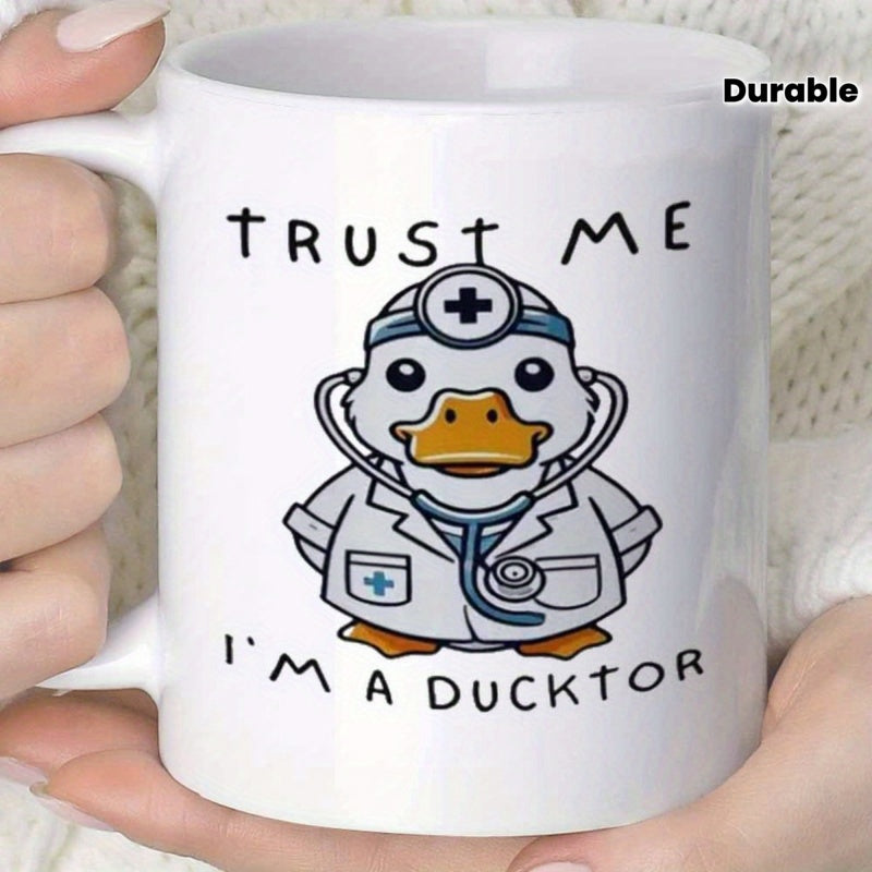 Tailorly White Ceramic 11 oz Mug - Trust Me Im A Ducktor Cute Cartoon Medical Professional Wearing Lab Coat And Stethoscope Duck