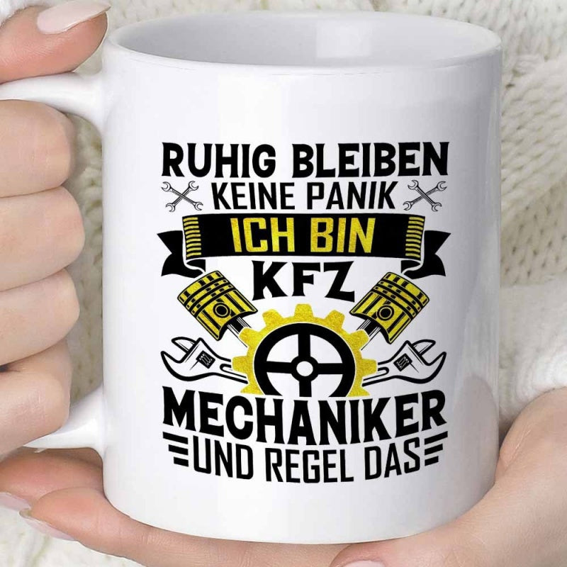 Tailorly White Ceramic 11 oz Mug - Industrial Tools And Pistons Featuring Crossed Wrenches Among Yellow Gears Mechanic
