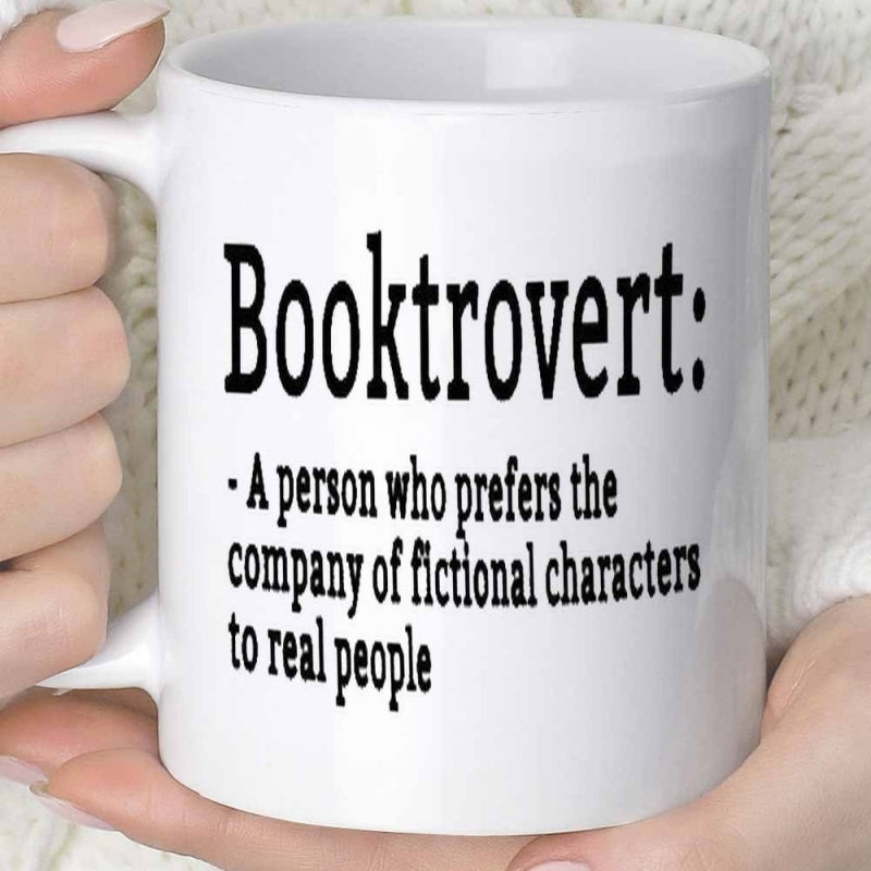 Tailorly White Ceramic 11 oz Mug - Booktrovert A Person Who Prefers The Company Of Fictional Characters To Real People Minimalist White Ceramic Vessel Displaying