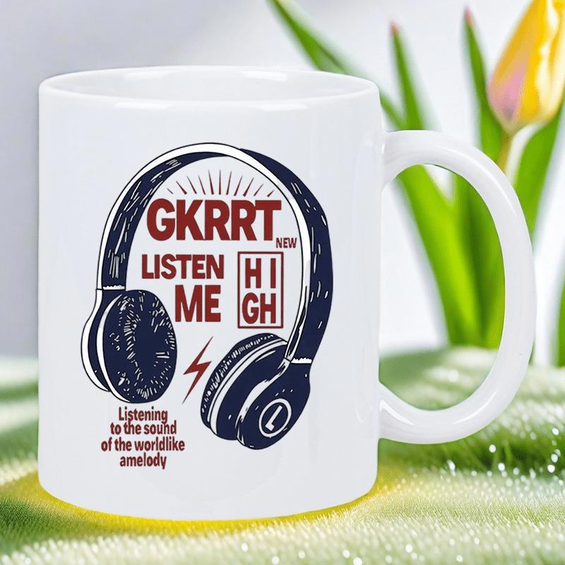 Tailorly White Ceramic 11 oz Mug - Gkrrt Listen Me Hi Gh Listening To The Sound Of The Worldlike Melody Modern Musical Design With Stylized Lightning Bolt And