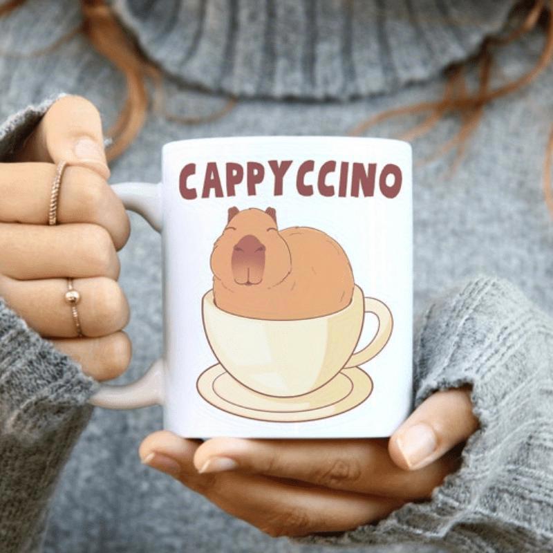 Tailorly White Ceramic 11 oz Mug - Cappyccino Sitting In A Cup Of Creamy Coffee With Small Saucer Capybara