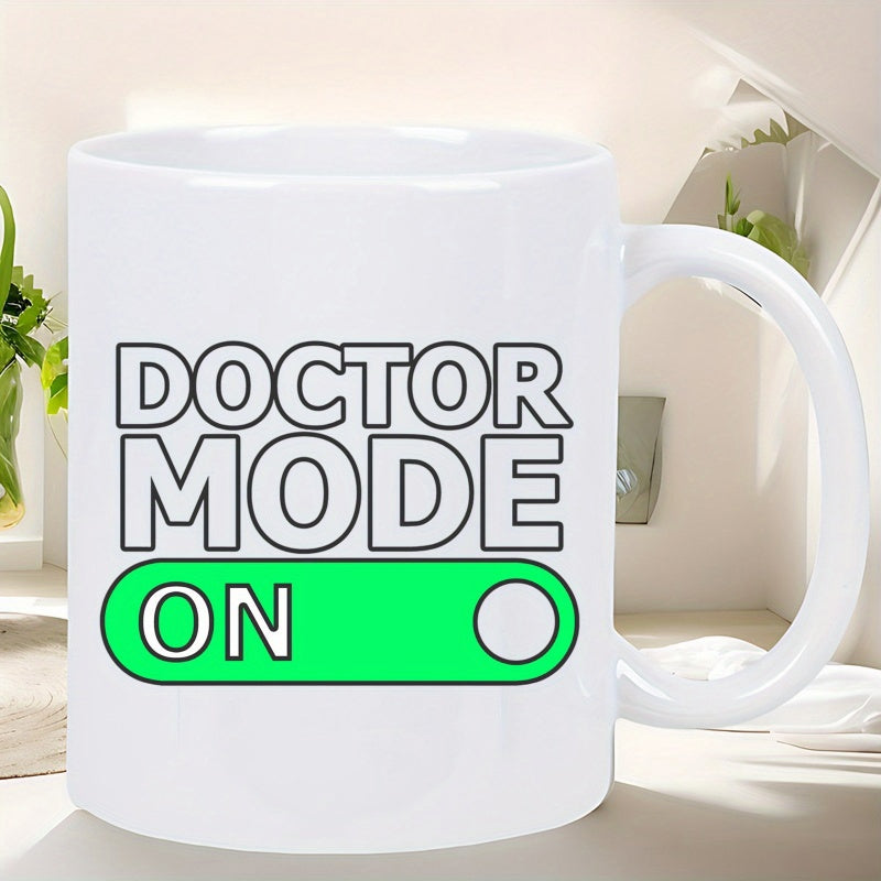 Tailorly White Ceramic 11 oz Mug - Doctor Mode On Vibrant Green Digital Toggle Switch Graphic Printed On A Minimalist