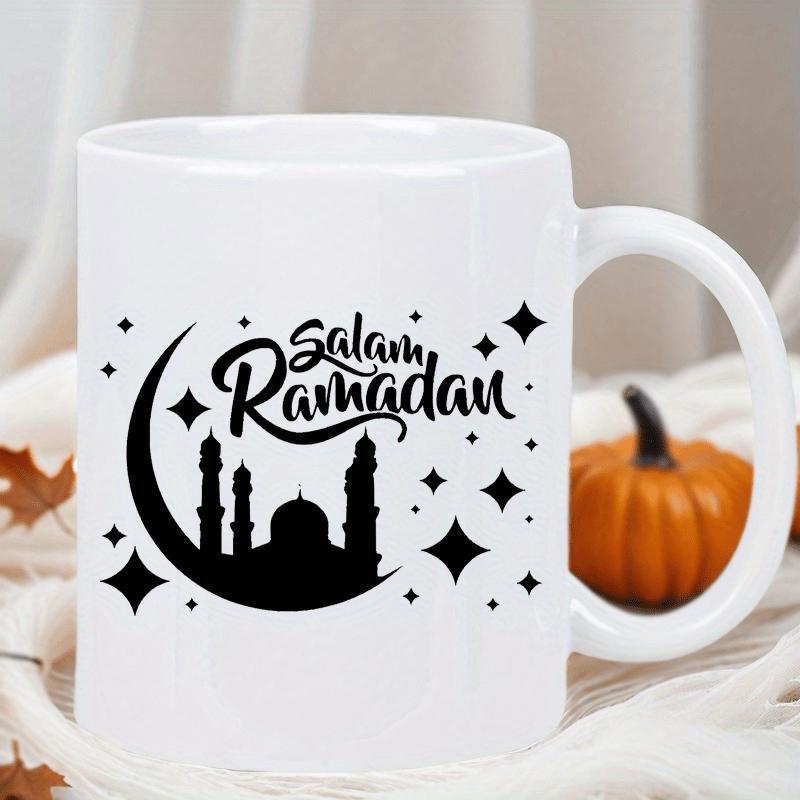 Tailorly White Ceramic 11 oz Mug - Salam Ramadan Crescent Moon Silhouette With Mosque Architecture Under Shimmering Decorative Stars Mosque