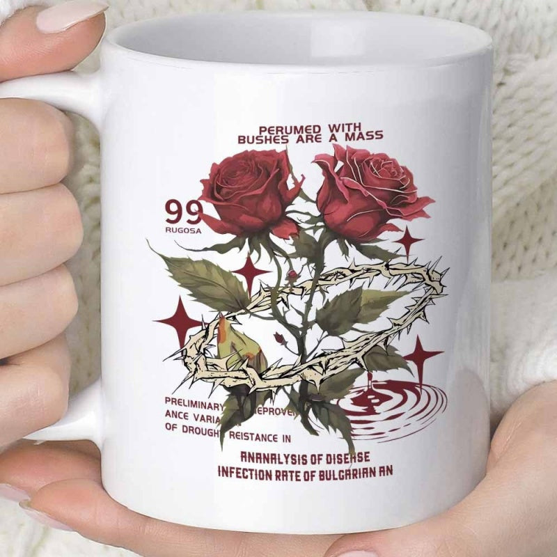 Tailorly White Ceramic 11 oz Mug - 99 Perfumed With Bushes Are A Mass Preliminary Analysis Of Disease Infection Rate Of Bulgarian RN Two Vibrant Red Roses Growing
