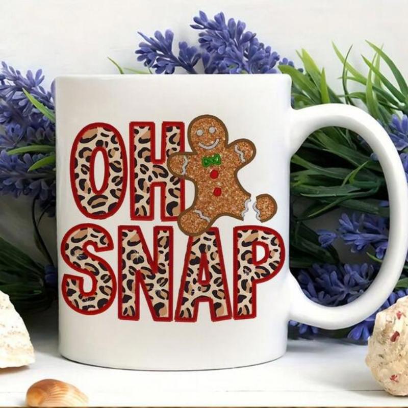 Tailorly White Ceramic 11 oz Mug - Oh Snap Festive Christmas Cookie With Broken Leg And Leopard Pattern Texture Gingerbread Man