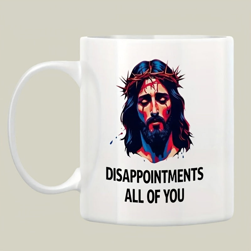 Tailorly White Ceramic 11 oz Mug - Disappointments All Of You Dramatic Artistic Portrait Wearing Crown Of Thorns And Expressing Sorrowful Gaze Jesus
