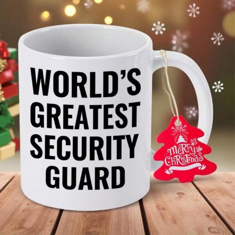 Tailorly White Ceramic 11 oz Mug - Worlds Greatest Security Guard Classic Resting On A Rustic Wooden Table Background Mug