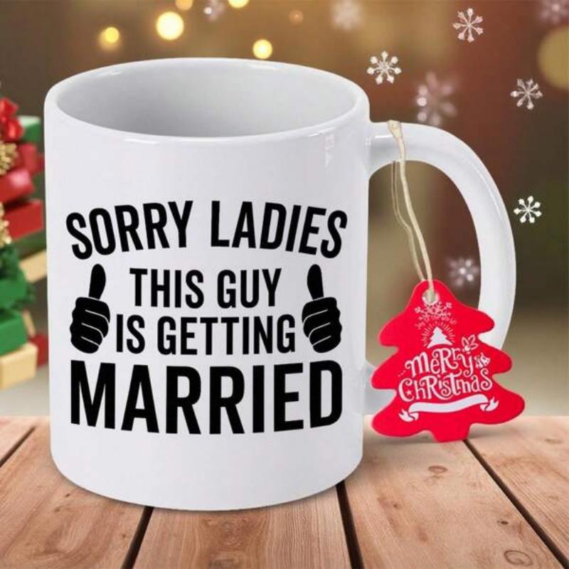 Tailorly White Ceramic 11 oz Mug - Sorry Ladies This Guy Is Getting Married Bold Black Typography Featuring Graphic Thumbs Up Ceramic Mug