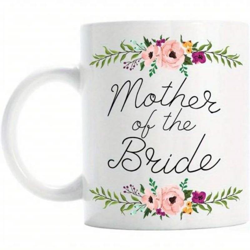 Tailorly White Ceramic 11 oz Mug - Mother Of The Bride Elegant Pink Floral Wreath With Green Leaves In Script Style Flower