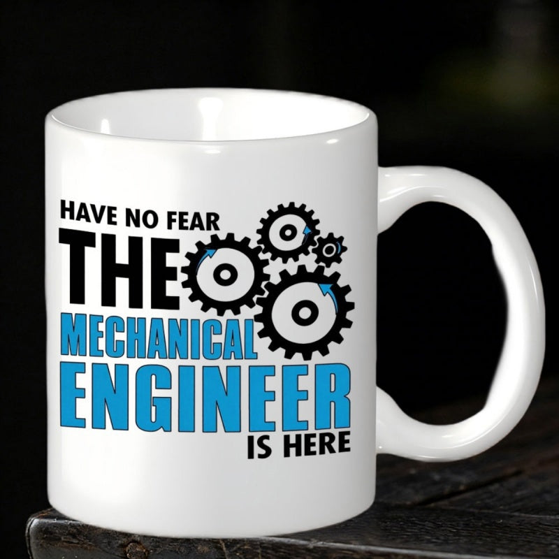 Tailorly White Ceramic 11 oz Mug - Have No Fear The Mechanical Engineer Is Here Interlocking Industrial Metal Gear Wheels Rotating With Precision Power Gears