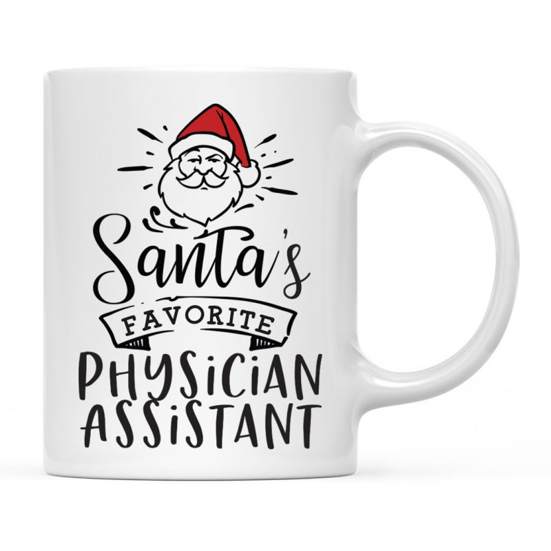 Tailorly White Ceramic 11 oz Mug - Santas Favorite Physician Assistant Cheerful Hand Drawn Santa Claus Head With Red Festive Hat Santa Claus