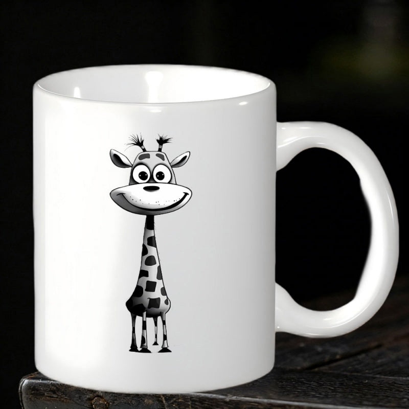 Tailorly White Ceramic 11 oz Mug - Adorable Cartoon Giraffe With Large Expressive Eyes And Classic Spotted Patterns Giraffe