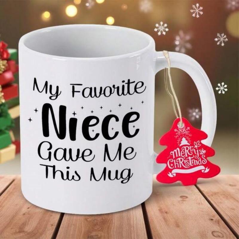Tailorly White Ceramic 11 oz Mug - My Favorite Niece Gave Me This Mug Elegant Handwritten Script On White Ceramic Body With Twinkling Stars Mug