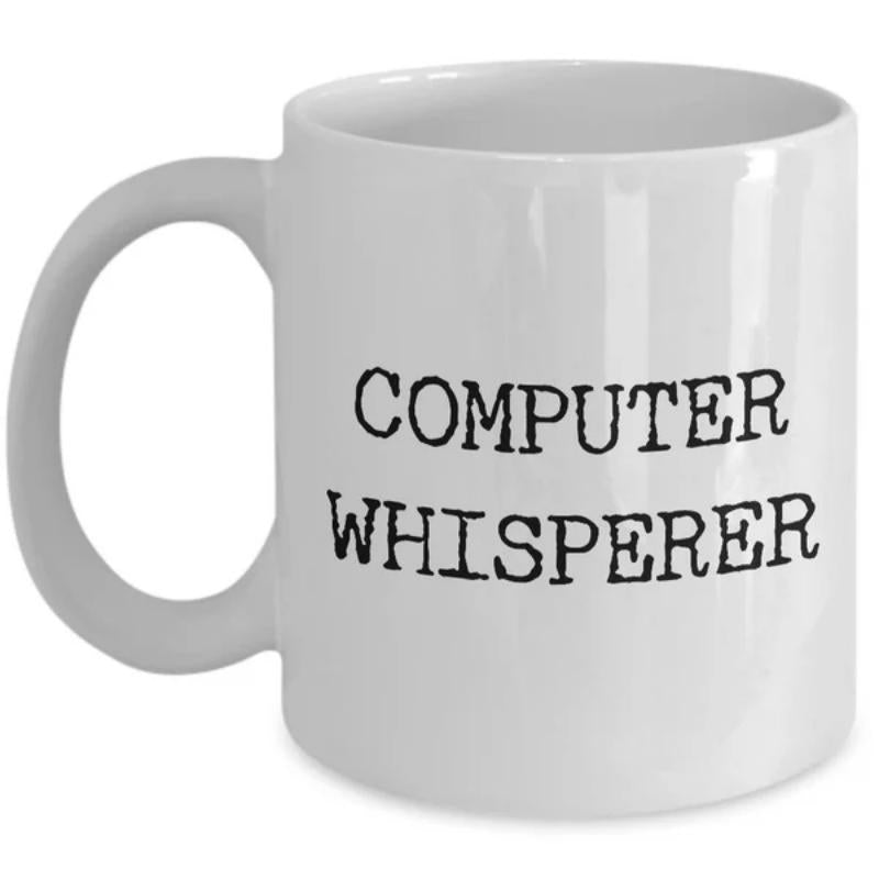 Tailorly White Ceramic 11 oz Mug - Computer Whisperer Minimalist Sleek Ceramic Vessel Featuring Bold Black Lettering On Surface Mug