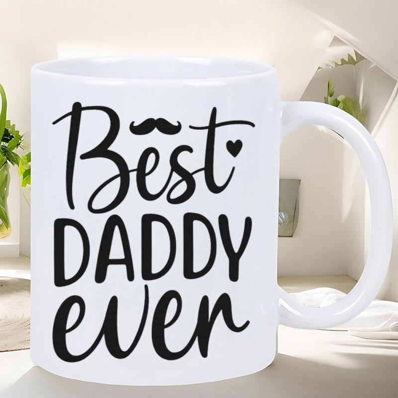 Tailorly White Ceramic 11 oz Mug - Best Daddy Ever Bold Black Typography Combined With Minimalist Small Mustache And Heart Mug