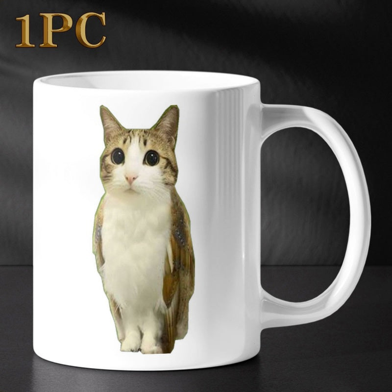 Tailorly White Ceramic 11 oz Mug - Realistic Brown And White Tabby Pattern Sitting Calmly Facing Forward Cat