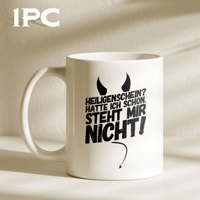 Tailorly White Ceramic 11 oz Mug - Minimalist Black Graphic Featuring Devil Horns And A Pointy Tail Mug