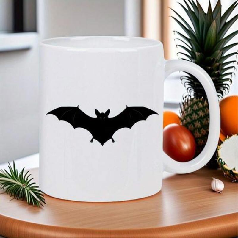 Tailorly White Ceramic 11 oz Mug - Black Spreading Wings Animal Flying At Night Silhouette Spooky Gothic Style Bat