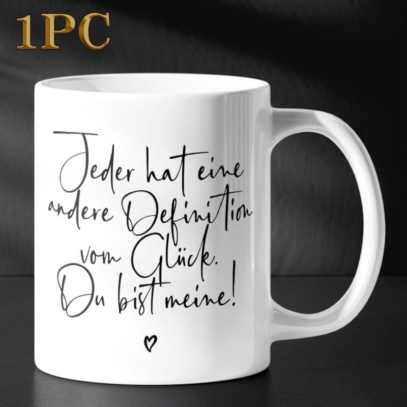 Tailorly White Ceramic 11 oz Mug - Minimalist White Ceramic Vessel With Artistic Cursive Text And Heart Mug