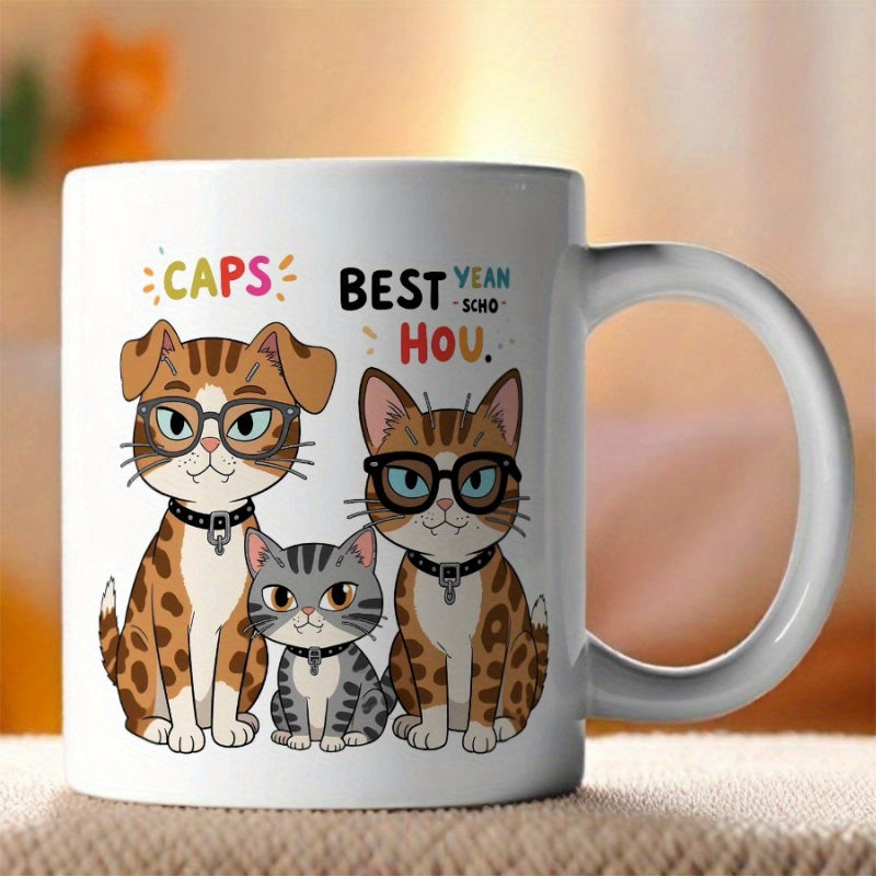 Tailorly White Ceramic 11 oz Mug - CAPS BEST YEAH HOU Three Cute Tabby Kittens Wearing Glasses And Collars Cats