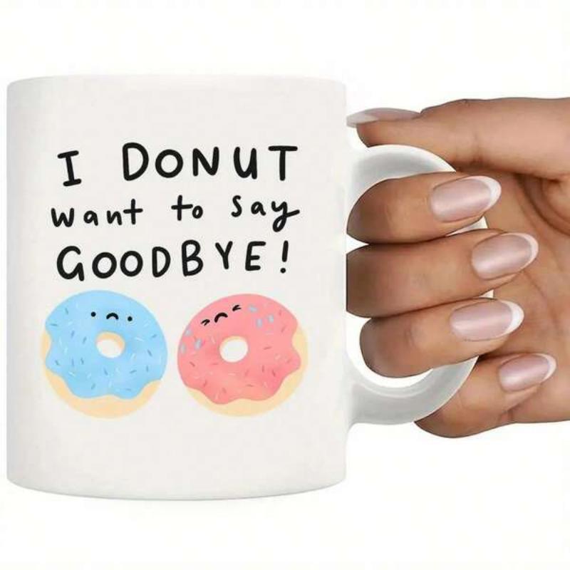 Tailorly White Ceramic 11 oz Mug - I Donut Want To Say Goodbye Simple Cartoon Pastries With Sad Faces Painted In Soft Pastel Colors Donut