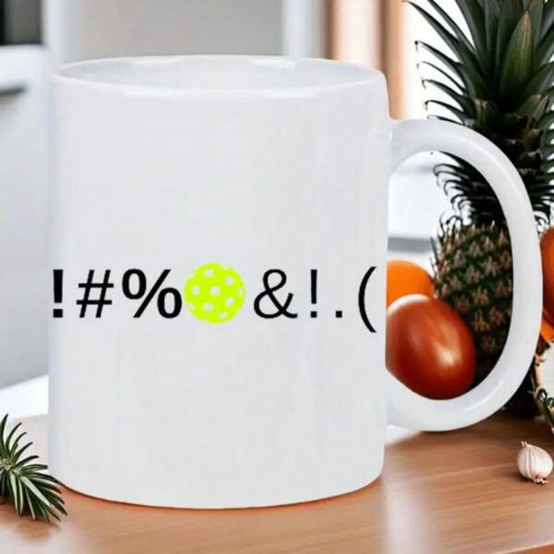Tailorly White Ceramic 11 oz Mug - Vibrant Lime Green Perforated Sport Ball Design For Pickleball Players Pickleball