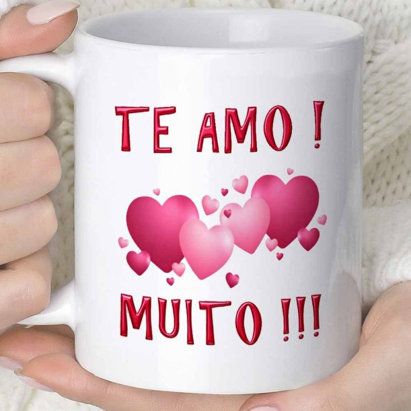 Tailorly White Ceramic 11 oz Mug - Gently Floating Pink And Red Hearts In Various Sizes Romantic Heart