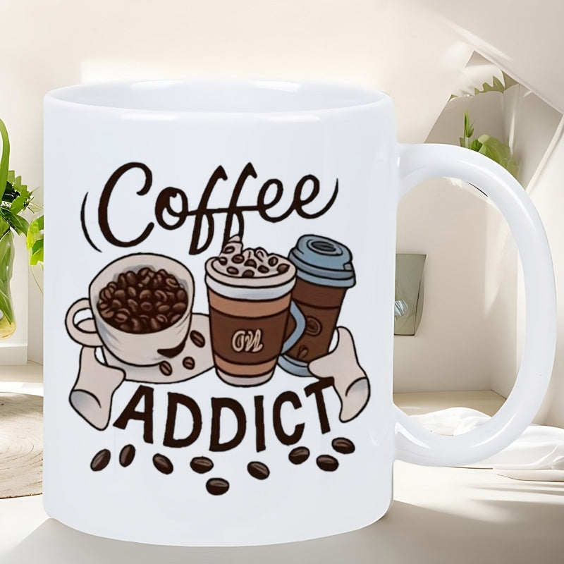 Tailorly White Ceramic 11 oz Mug - Coffee Addict Artistic Various Cups Filled With Roasted Beans And Creamy Swirls Coffee