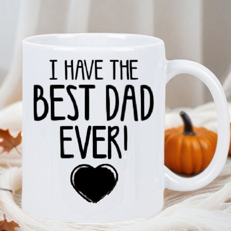 Tailorly White Ceramic 11 oz Mug - I Have The Best Dad Ever Minimalist Bold Black Silhouette Placed Beneath Sentimental Typography Heart