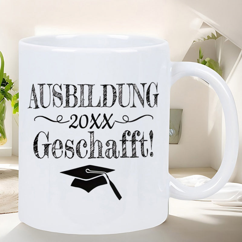 Tailorly White Ceramic 11 oz Mug - Academic Achievement Success Celebration With Black Tassel Symbolizing Graduation Mortarboard