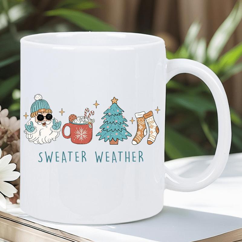 Tailorly White Ceramic 11 oz Mug - Sweater Weather Festive Winter Elements Including A Cool Sunglasses Wearing Ghost