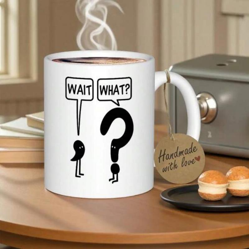 Tailorly White Ceramic 11 oz Mug - Wait What Minimalist Black Punctuation Characters With Small Legs And Expressive Eyes Mug