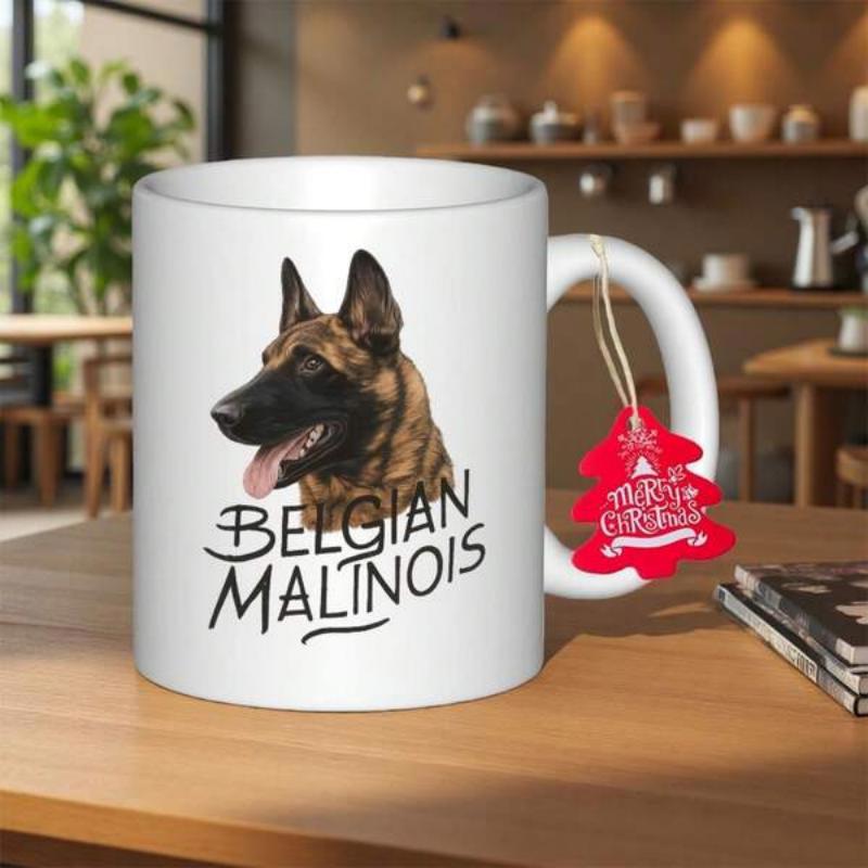 Tailorly White Ceramic 11 oz Mug - Belgian Malinois Realistic Portrait Of A Loyal Working Breed Head With Pointed Ears Dog