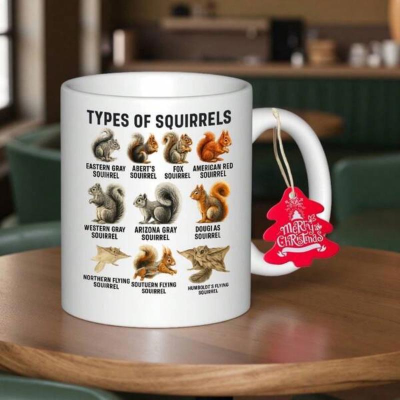 Tailorly White Ceramic 11 oz Mug - Types Of Squirrels Detailed Educational Illustrations Featuring Diverse Species Of Woodland Animal Squirrel