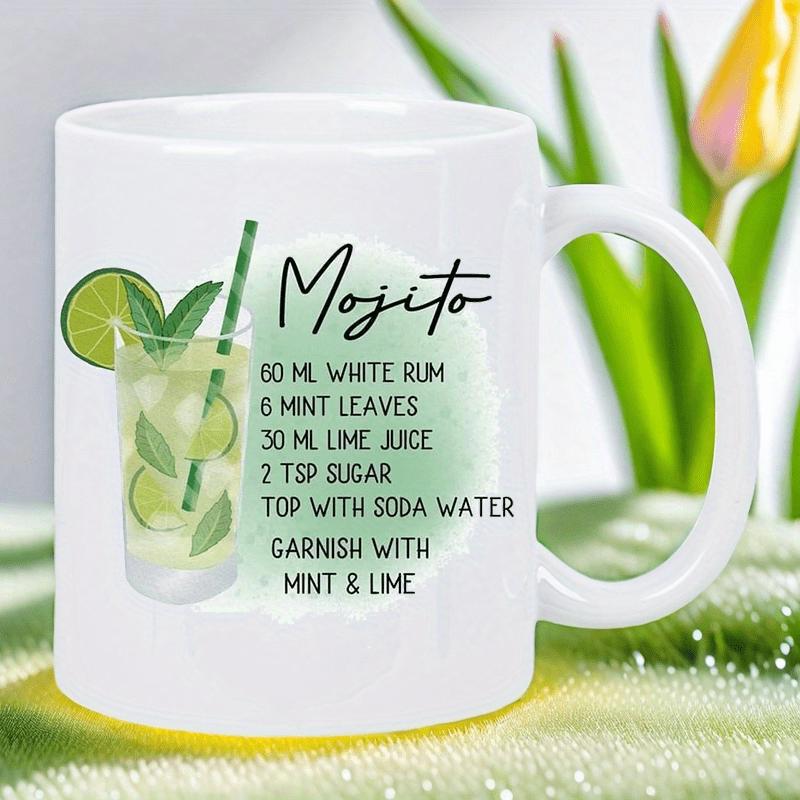 Tailorly White Ceramic 11 oz Mug - Mojito 60 Ml White Rum 6 Mint Leaves 30 Ml Lime Juice 2 Tsp Sugar Top With Soda Water Garnish With Mint And Lime Vibrant
