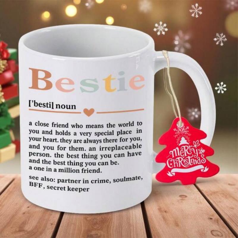 Tailorly White Ceramic 11 oz Mug - Bestie Noun BFF Soulmate Secret Keeper Minimalist White Ceramic Vessel With Heartfelt Dictionary Definition Mug