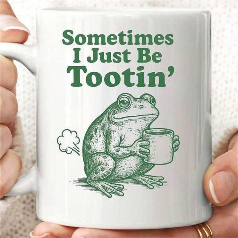 Tailorly White Ceramic 11 oz Mug - Sometimes I Just Be Tootin Charming Green Amphibian Holding Small Coffee Mug Releasing Tiny Puffs Of Smoke Frog