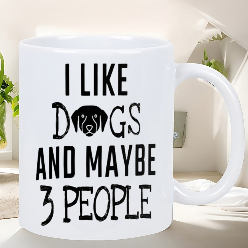 Tailorly White Ceramic 11 oz Mug - I Like Dogs And Maybe 3 People Minimalist Black Ink Drawing Of A Cute Canine Face Mug