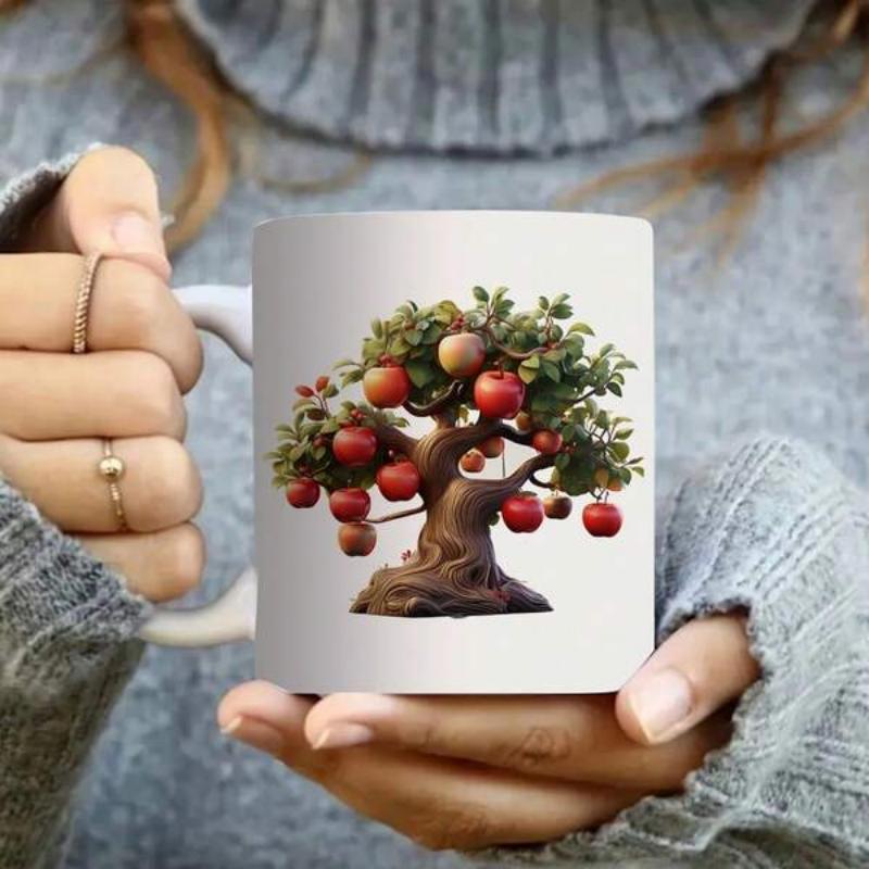 Tailorly White Ceramic 11 oz Mug - Vibrant Red Apples Growing On A Lush Green Leafy Branches Apple Tree